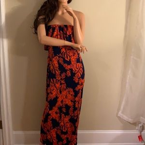 Navy & Orange Tropical Maxi Dress Sz 12